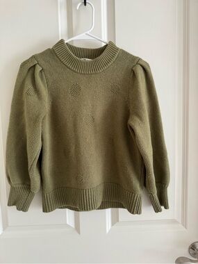 Madewell Olive Green Puff-Sleeve Dot Knit Sweater